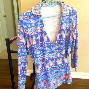 J. McLAUGHLIN TOP COLLAR, FAUX-WRAP, 3/4 SLEEVE V-NECK Size XS